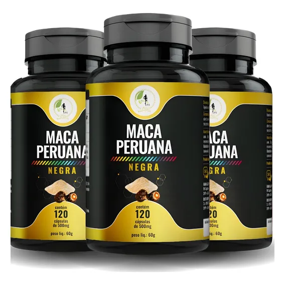 Kit C/3 Maca Peruana Negra 360 Cáps - Fits Life Sabor Without Flavor Foto 1