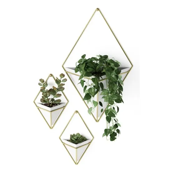 Kit C/ 3 Vasos De Parede Trigg Decorativo Umbra Design Cor Dourado/branco Kit 3 Peças Trigg Foto 1