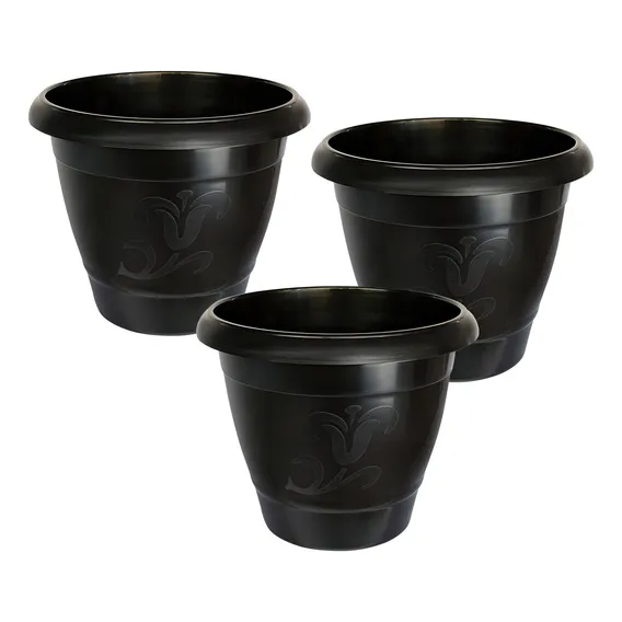Kit C/ 3 Vasos Planta Grande Redondo Preto Plástico Arqplast Liso Foto 1