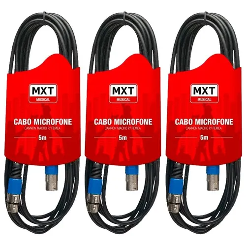 Kit C 3un Cabo Microfone Cannon XLR/CANNONC 5 Metros MXT Cor Preto Foto 1