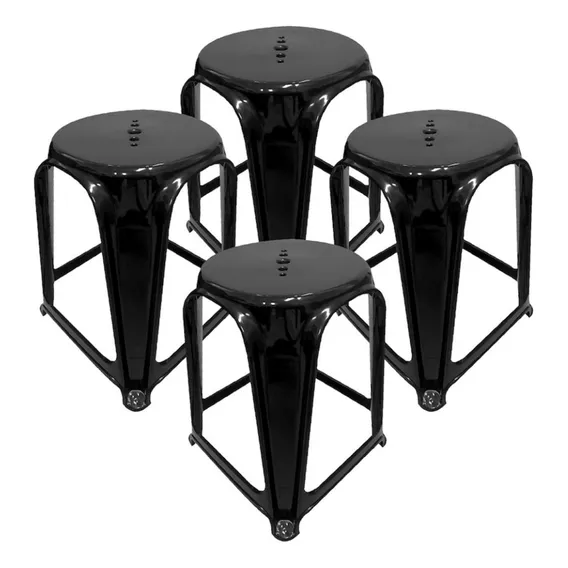 Kit C/ 4 Banco Banqueta Plástica Reforçada 120kg Preto Foto 1