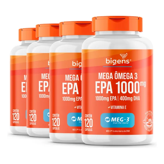Kit C/ 4x Mega Ômega 3 Meg-3® - Epa 1000mg + Dha 400mg - 480 Cápsulas | Bigens Foto 1