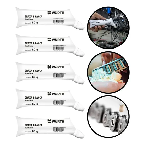 Kit C/5 Graxa Branca Corrente Relação Moto 80g Bisnaga Wurth Foto 1