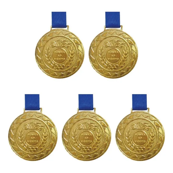 Kit C/ 5 Medalhas De Ouro M43 Honra Ao Mérito Fita Azul Foto 1