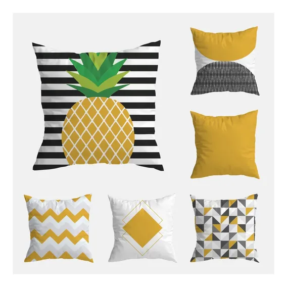 Kit C/ 6 Capas De Almofada Decorativa Abacaxi Tropical 40x40 Foto 1