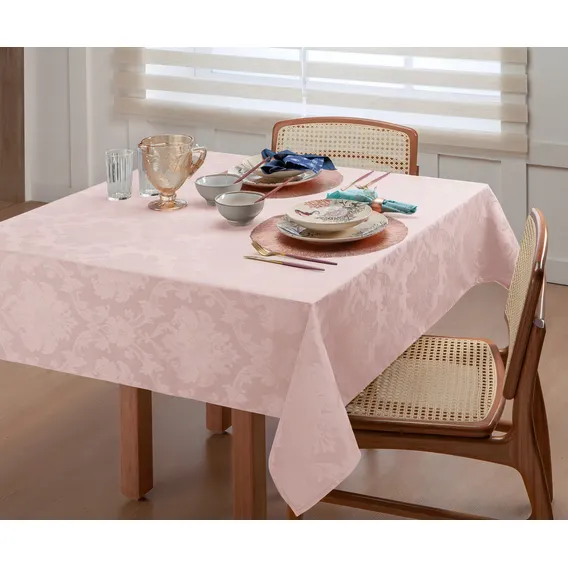 Kit C/ 8 Toalhas De Mesa 4 Lugares Jacquard 1,35x1,35 Lindas Cor Rose Foto 1