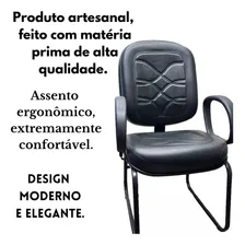 Kit C/ Duas 2 Cadeiras Fixa Diretor Escritório Curvim Preto Material do estofamento Couro sintético Foto mini 4