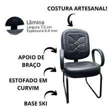 Kit C/ Duas 2 Cadeiras Fixa Diretor Escritório Curvim Preto Material do estofamento Couro sintético Foto mini  2