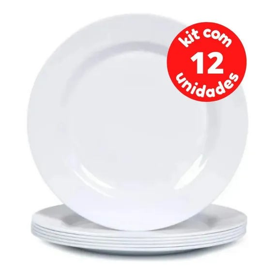 Kit C/12 Yazi Prato Sobremesa 18 Cm Melamine Plastico Resistente Cor Branco Foto 1
