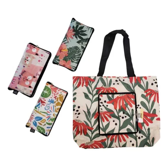 Kit C3 Bolsas Dóbravel Floral Sacola Impermeável Carteira Foto 1