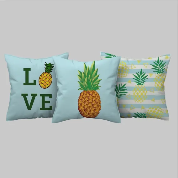 Kit C/3 Capas De Almofada Abacaxi Verão Amarelo 40x40 Foto 1