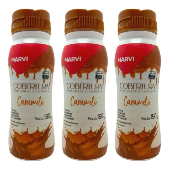 Kit C/3 Cobertura Para Sorvete Marvi Caramelo 190g Foto 1