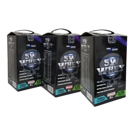 Kit C/3 Whey Protein 5w Dark Insane 2kg Pr贸 Effect Sabor Morango Foto 1