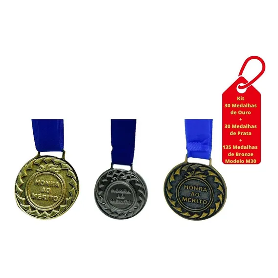 Kit C/30 Medalha Ouro+30 Medalha Prata+135 Medalhas Bronze Cor Ouro, Prata e Bronze Foto 1