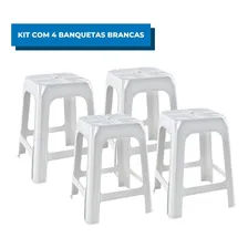 Kit C/4 Banquetas Plásticas Banquinho Branco Reforçado Leve Foto mini 1