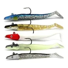 Kit C/5 Iscas Soft Shad Com Jig Head Cabeça De Peixe 16 Gr Cor Multi Foto mini 1