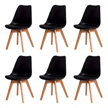Kit C/6 Cadeiras Leda Charles Eames Saarinen Wood Preta Foto mini 1