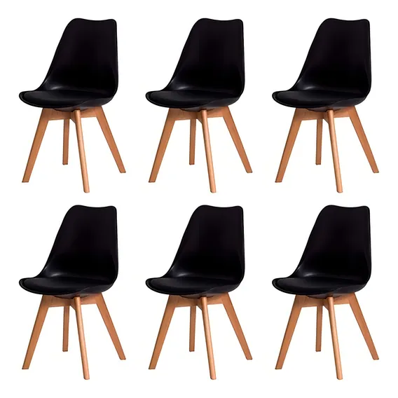 Kit C/6 Cadeiras Leda Charles Eames Saarinen Wood Preta Foto 1