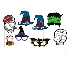 Kit C/8 Placas Divertidas Halloween Máscaras Papel Cartão Foto mini 1