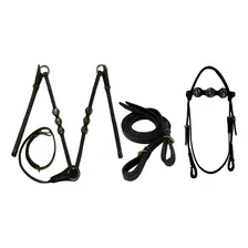 Kit Cabeçada, Peitoral E Rédea Aberta De Couro Para Cavalos! Cor Preto Foto  mini 1