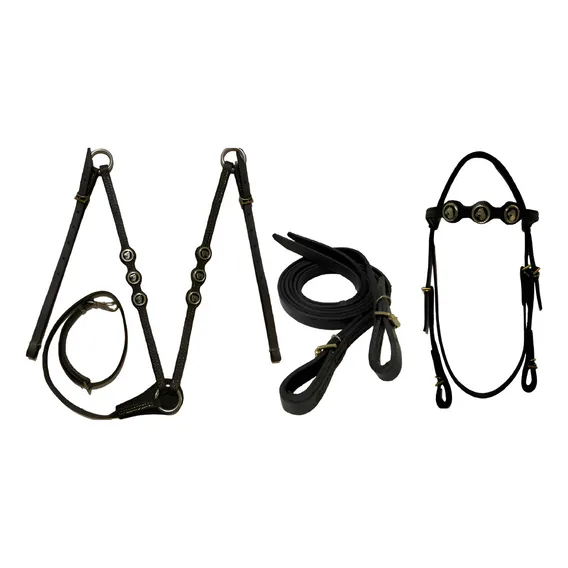 Kit Cabeçada, Peitoral E Rédea Aberta De Couro Para Cavalos! Cor Preto Foto 1