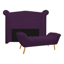 Kit Cabeceira E Calçadeira Veneza 160 Queen Size Suede Roxo Foto  mini 1