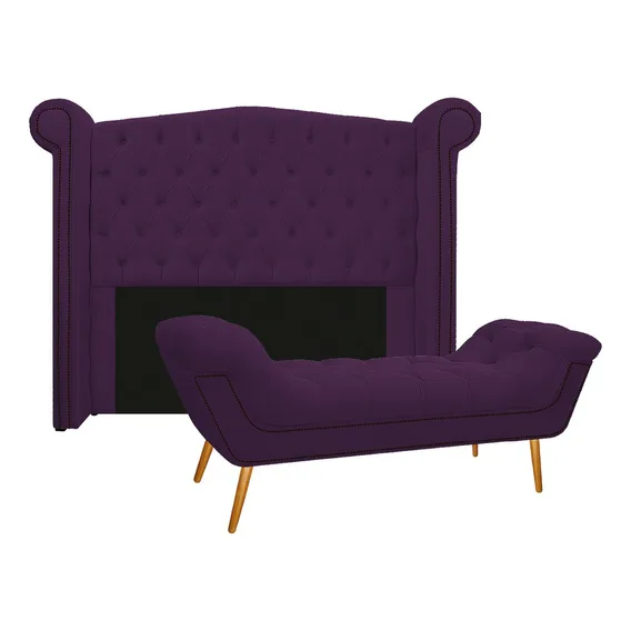 Kit Cabeceira E Calçadeira Veneza 160 Queen Size Suede Roxo Foto 1