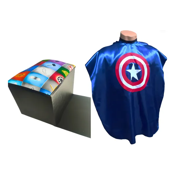 Kit Cabelereiro Capa Infantil + Assento Infantil Capitão América Foto 1