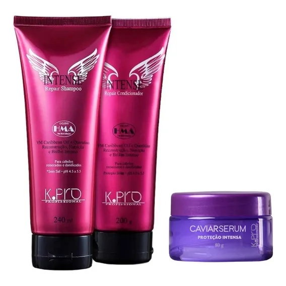 Kit Cabelos Danificados Intense Shampoo Condicionador Sérum Foto 1
