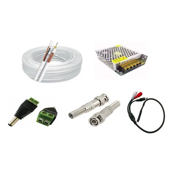 Kit Cabo Coaxial Cftv 100m C/ Conectores, Fonte E Microfone Foto 1