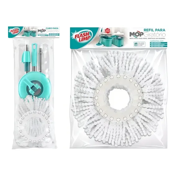 Kit Cabo Mop + Refil Mop Eficaz Flashlimp Limpeza Microfibra Foto 1