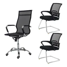 Kit Cadeiras Escritorio Presidente Eames + 2 Fixas Tela Mesh Cor Preto Foto mini 1