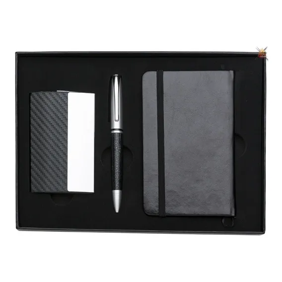 Kit Caderneta Caneta Porta Cartão Personalizado Cor Preto Foto 1