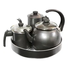 Kit Café Alumínio Chaleira Fervedor Bule Forma Craqueado Foto  mini 1