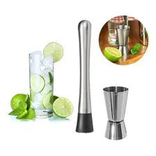 Kit Caipirinha Socador Limão E Dosador Inox Duplo 25ml 50ml Foto  mini 1