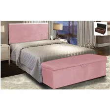 Kit Calçadeira Baú Retangular E Painel Clean 160 Cm Suede Cor Rose Foto mini 2