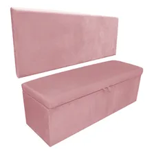 Kit Calçadeira Baú Retangular E Painel Clean 160 Cm Suede Cor Rose Foto mini 1