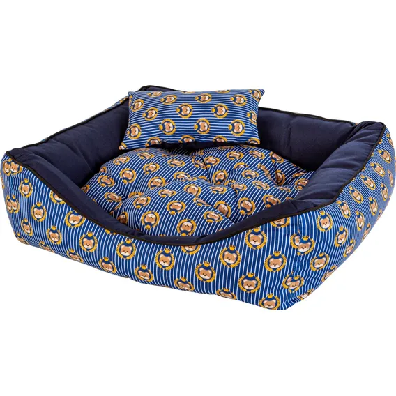 Kit Cama Pet Luxo Super Conforto Tamanho M Com Travesseiro Cor Azul Ursinho Foto 1