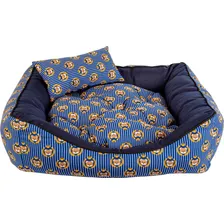Kit Cama Pet Luxo Super Conforto Tamanho M Com Travesseiro Cor Azul Ursinho Foto mini 2