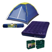 Kit Camping Barraca Iglú 3 Lugares Mor Com Colchão Casal Mor Cor Azul/amarelo Foto  mini 1