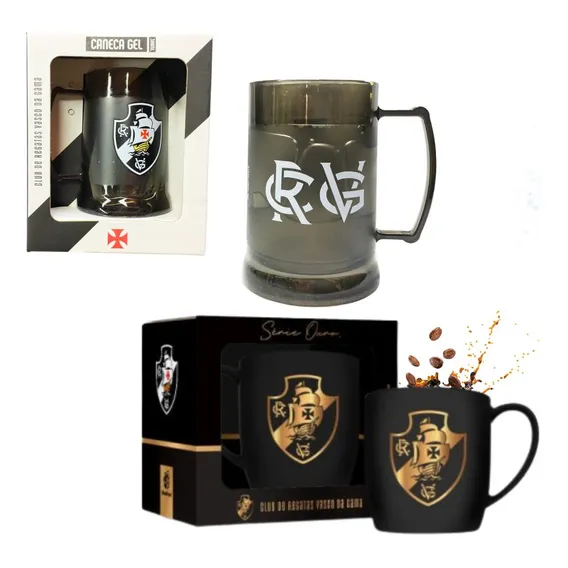 Kit Caneca Gel 300ml Térmico + Caneca Café Vasco Serie Ouro Foto 1
