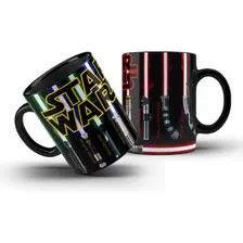 Kit Caneca Preta Porcelana Star Wars Sabre De Luz Jedi Sith Cor Preto Foto mini 1