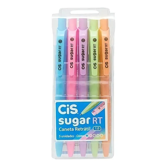 Kit Caneta Esferográfica Cis Sugar Rt 5 Cores Pastel 1.0mm Foto 1
