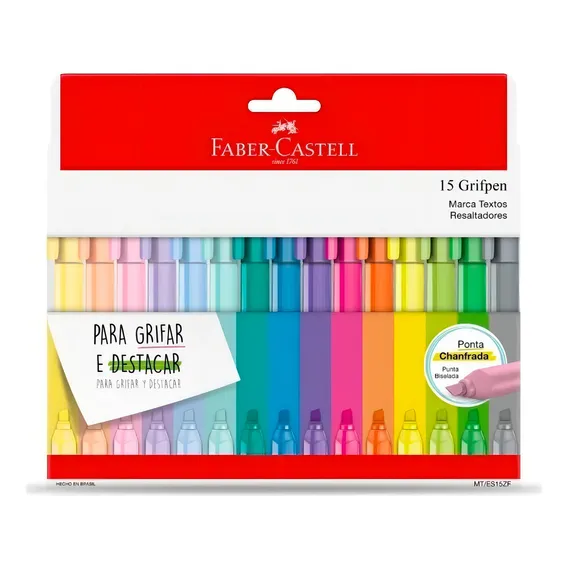 Kit Caneta Marca Texto Grifpen Faber Castell Estojo 15 cores Foto 1