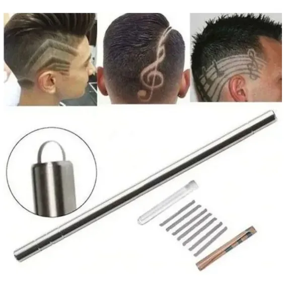 Kit Caneta Para Desenho Capilar Barbeiro Original +10 Lamina Cor Prata Foto 1