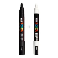 Kit Caneta Pincel Marc. Preto E Branco Pc-5m 1.8-2.5mm Posca Foto  mini 1