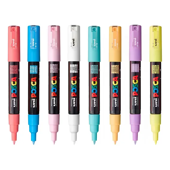 Kit Caneta Uni Posca Soft Pc-1m-8c C/8 Tinta Preto Exterior Preto Foto 1