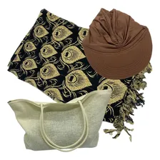 Kit Canga Estampada + Bolsa De Praia + Viseira Turbante Foto mini 1