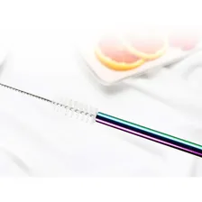 Kit Canudo Inox Reutilizável Reto Curvo Holográfico + Escova Foto mini 2