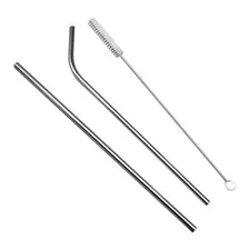 Kit Canudo Reutilizável Inox Reto E Curvo + Escova Limpeza Cor Prateado Foto mini 1
